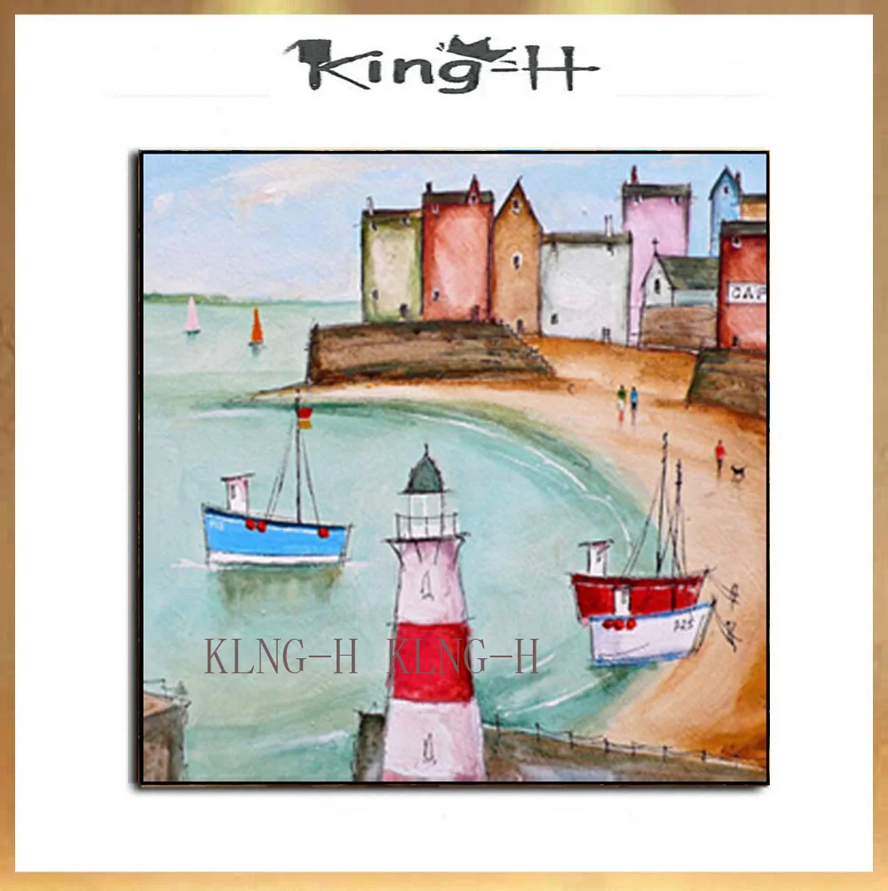 Paisaje del Mar mediterrаneo pintura al óleo sobre lienzo cuchillo arte de pared pintada a mano para la decoración hogar art|Рисование и