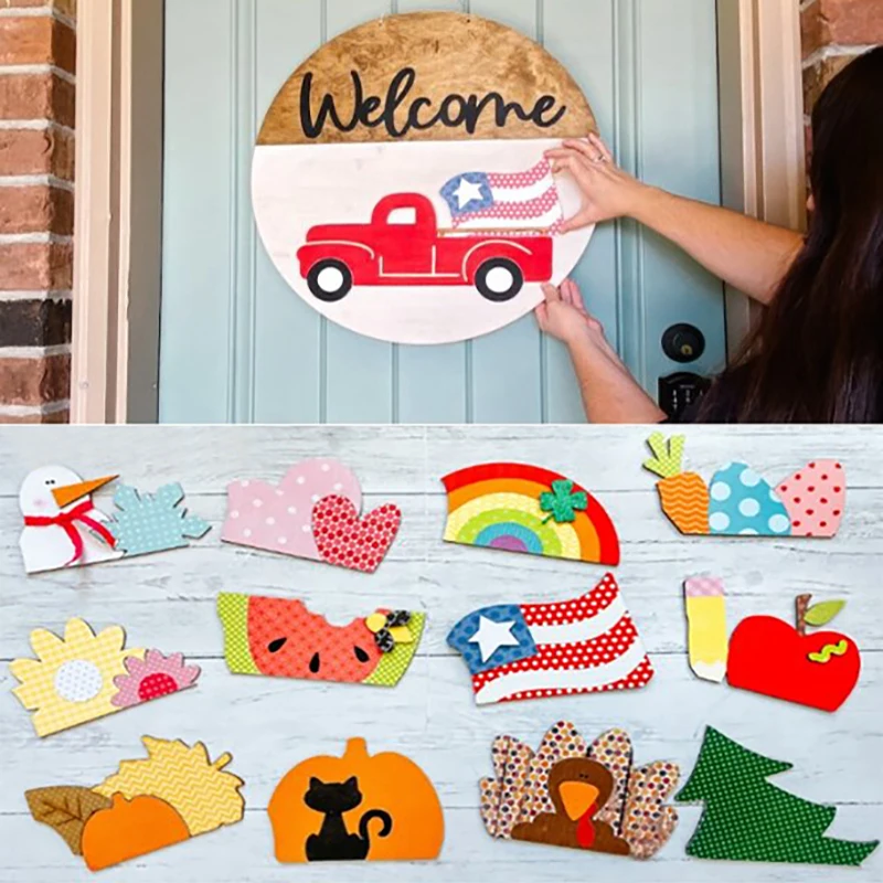 Truck Door Hanger Round Welcome Sign for Front with 12 Interchangeable Inserts Rustic Farmhouse Home Decor JS23 | Дом и сад