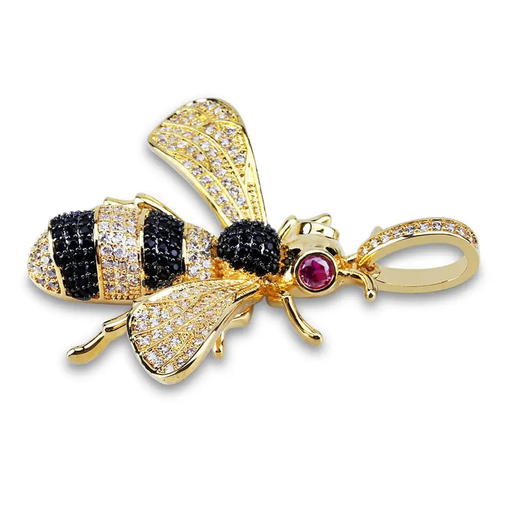 

Hot Selling Gold Color Iced Out Cubic Zircon Animal Bee Pendant Necklace Hip Hop Jewelry Fashion Jewelry For Men Women Gifts