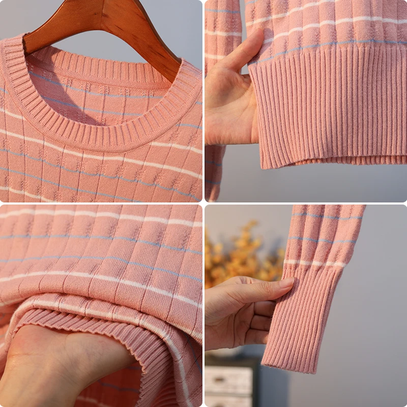 Женский вязаный свитер GIGOGOU повседневный джемпер в полоску с круглым вырезом