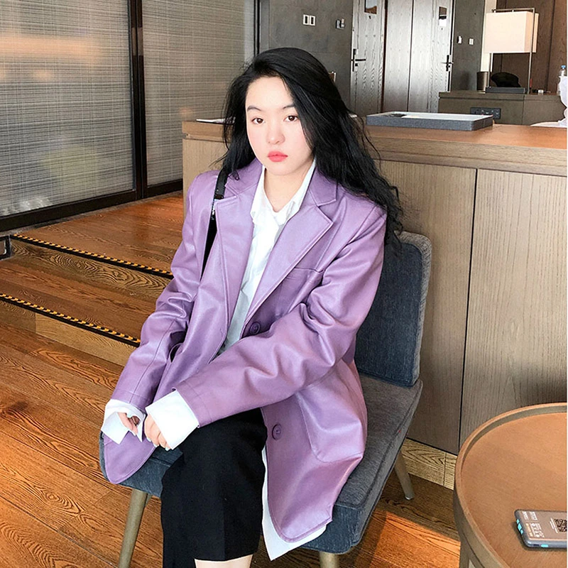 Куртка женская кожаная с большими карманами элегантная Верхняя размера плюс из