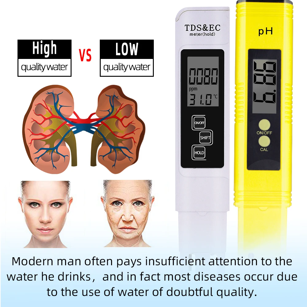 Высокоточный жк дисплей 0 01 PH TDS EC измеритель чистоты воды 9999 PPM фильтр для