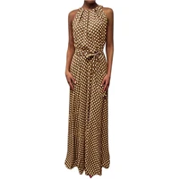 women summer dress dot print long maxi dress sundress sleeveless halter neck coffee casual dresses lady beach party dress 2020