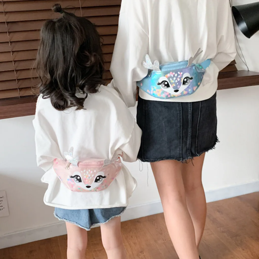 Детская модная поясная сумка с блестками для девочек нагрудная на одно плечо