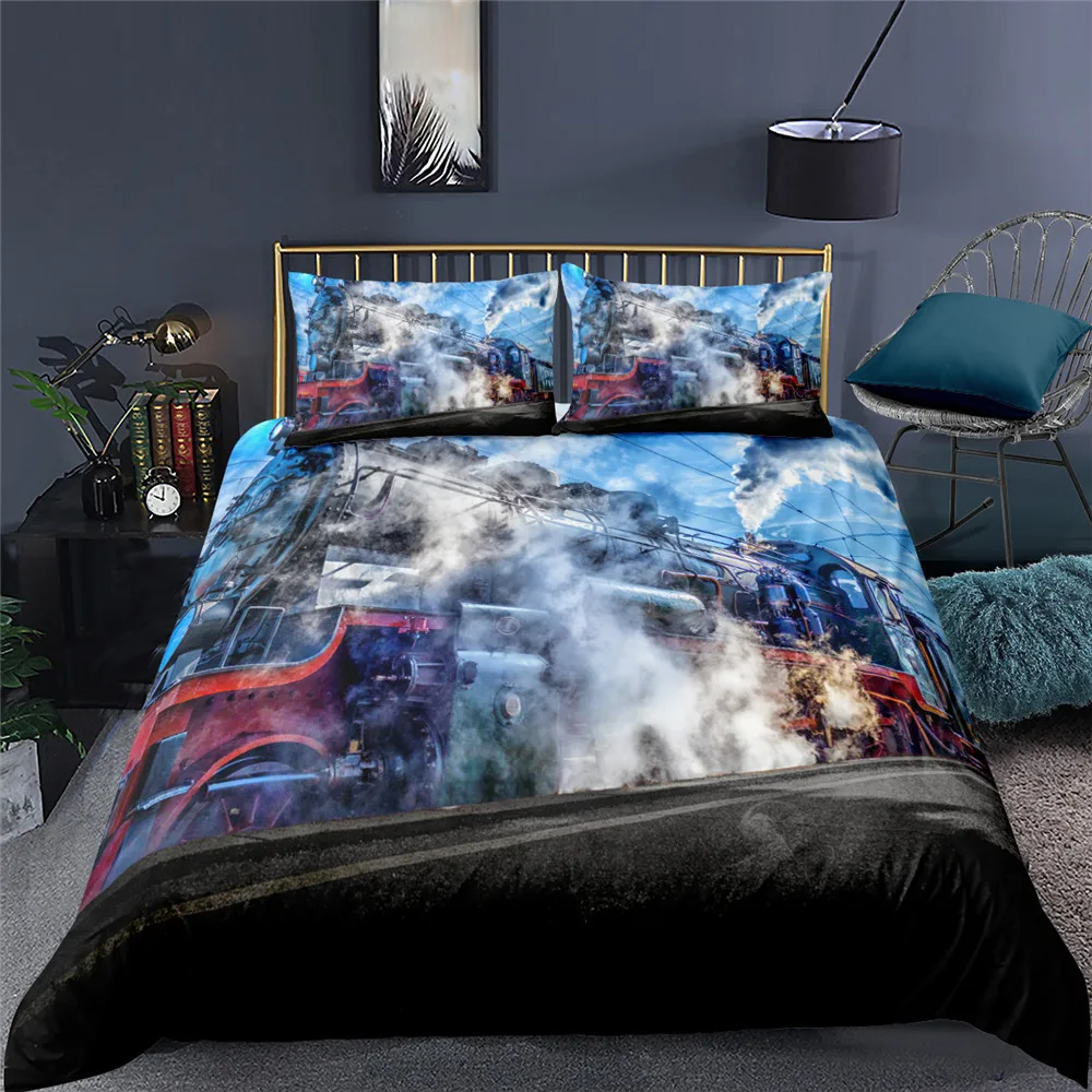 

3D Printing Car Train Bedding Sets Retro Nostalgia Transportation Duvet Cover Luxury Set Twin Queen King Bedclothes Home Textile