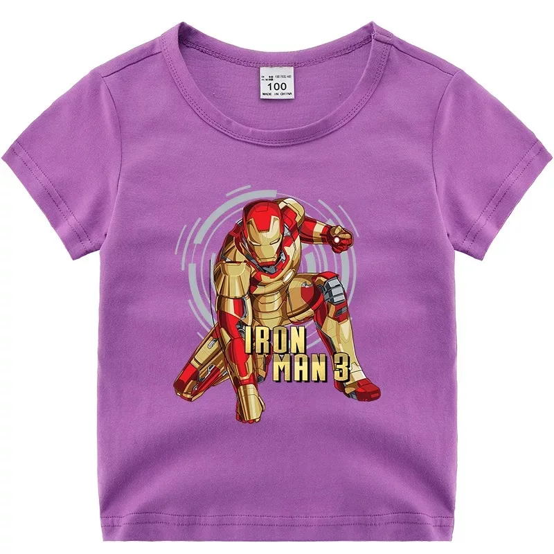Новинка Детская летняя футболка модная детская рубашка с принтом Marvel Lron Man