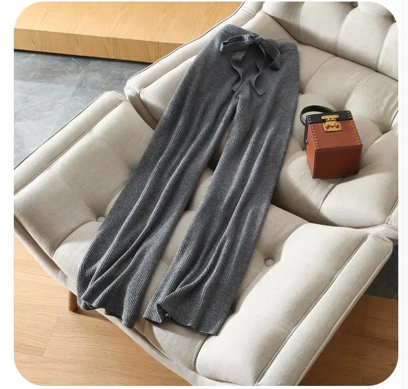 Кашемировые брюки с широкими штанинами Женские высокой талией Свободные