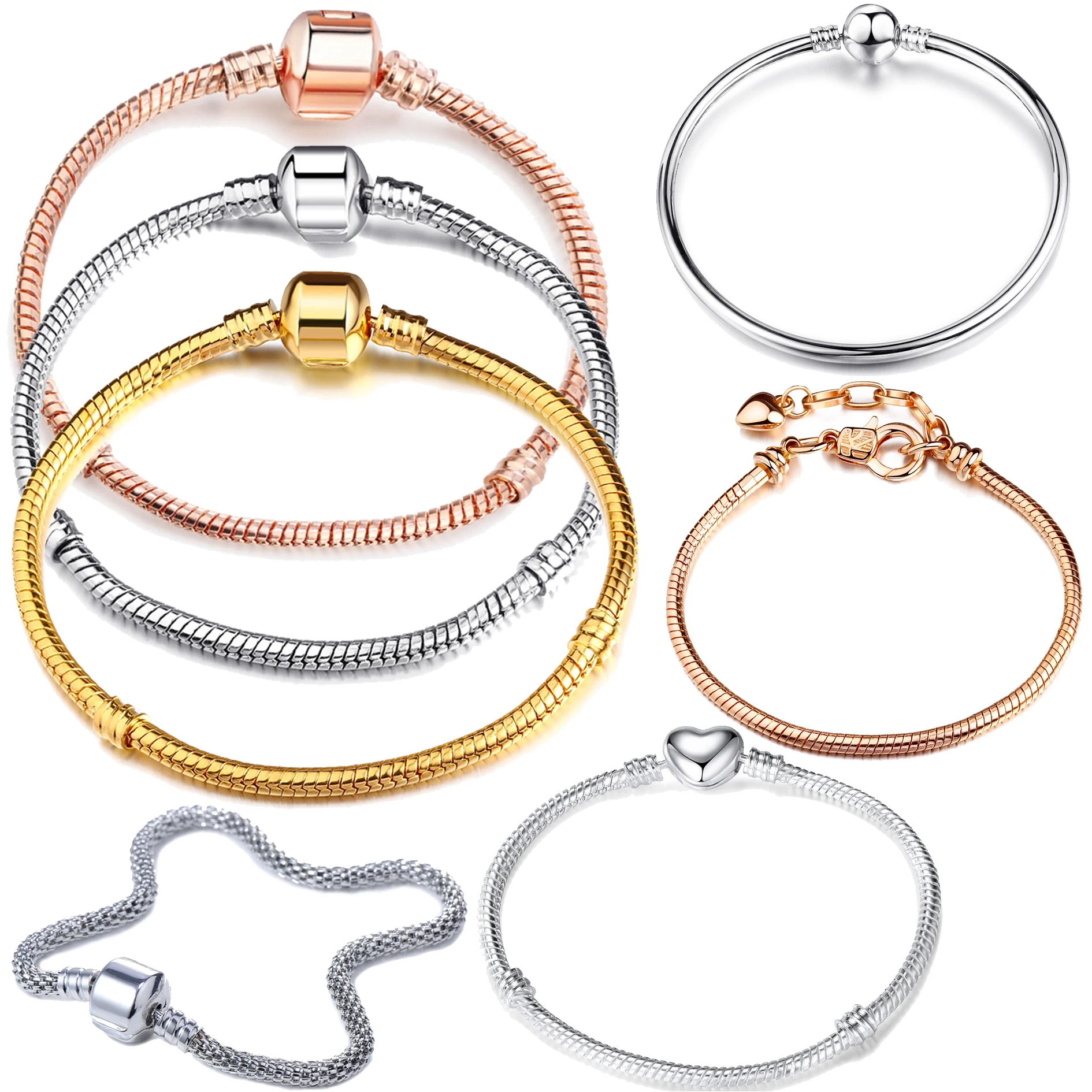 Посеребренный Змеиный браслет цепочка 17 21 см подходит для европейского браслета