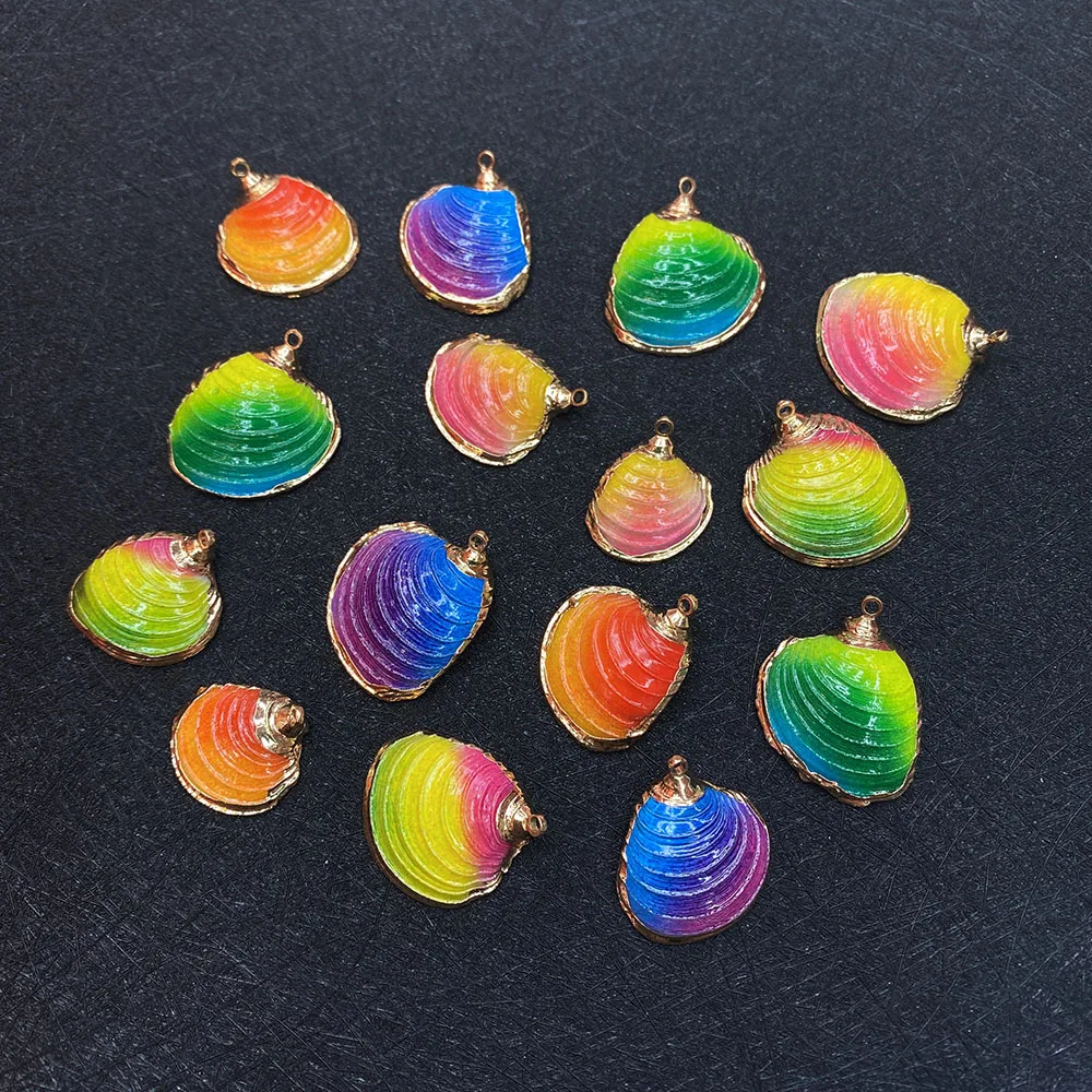 

Natural Shell Pendants Gold Color Metal Conch/ Sea Snail Colorful Dyed Charms DIY Making Earrings Necklace Jewelry Gifts Charms
