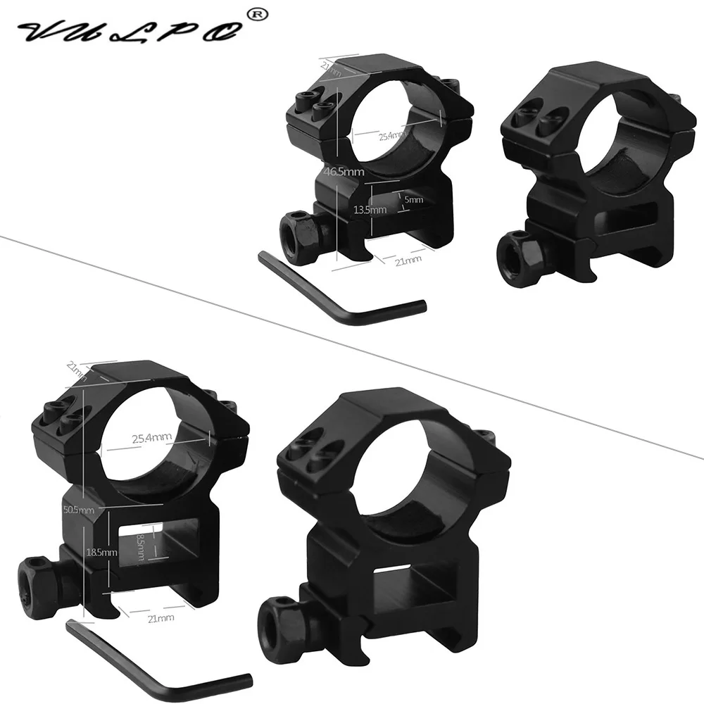 VULPO 2pcs/lot 25.4mm Ring Double Screws High &amp Low Scope Mounts For 21mm Picatinny Rail Hunting | Спорт и развлечения