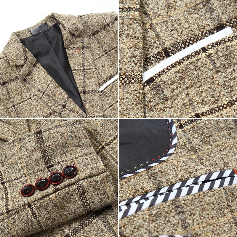 

British Men's Blazer Jacket Plaid Suit Coat Male Slim Fit Dress Prom Tops Clothes Man Spring Autumn Casual Blazers for Men