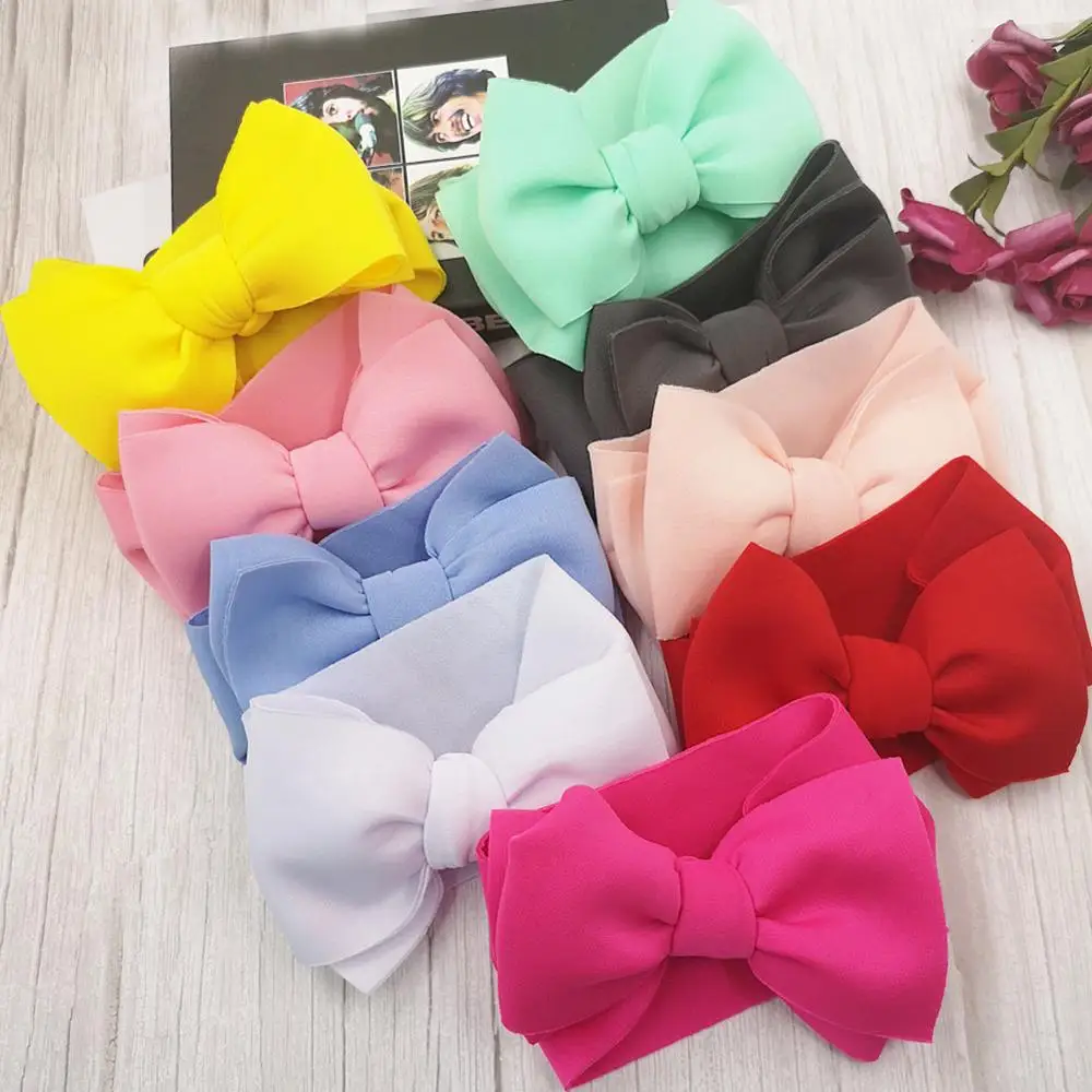 

2019 New Large 7inch Bows Girls wide Turban Puff Headband Bowknot Headwrap Kids Cotton Children Girl's Headwear 30pc/lot