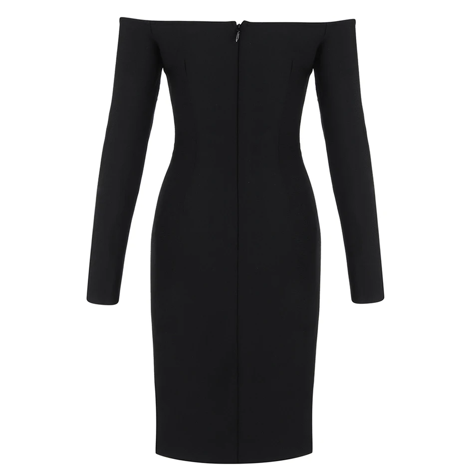 

High Quality 2021 Spring Sexy V-neck Long Sleeve Button Split Bandage Dress Black Bodycon Celebrity Club Party Dress Vestidos