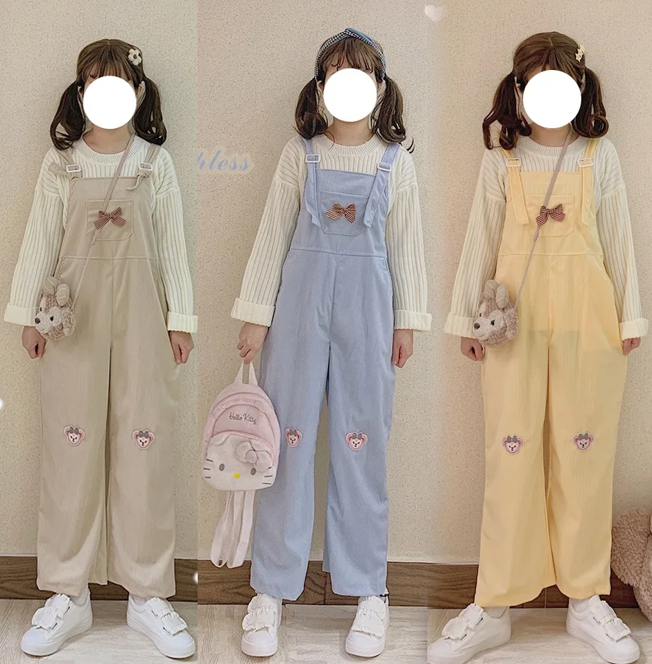 Женский вельветовый комбинезон на бретельках с милыми обезьянами прямые брюки