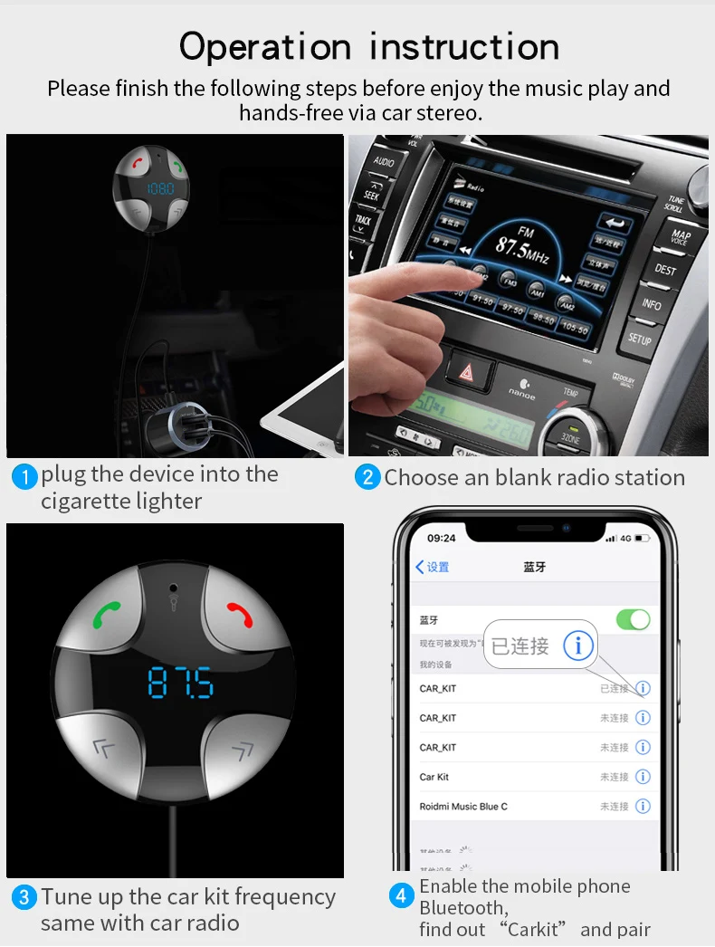 Автомобильный комплект MP3 плеер беспроводной Bluetooth fm-передатчик USB поддержка SD Tf карта ЖК-дисплей USB Автомобильное зарядное устройство для iPhone и Android