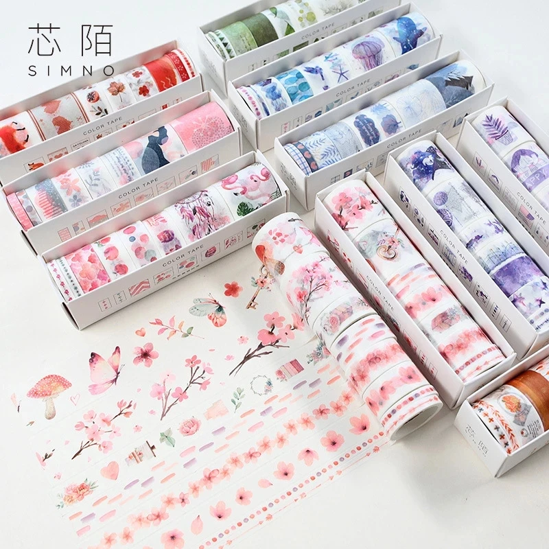 

8pcs/pack Handcraft Flowers And Whale Shell Washi Tape Adhesive Tape Diy Scrapbooking Sticker Label Masking Tape Student Supplie