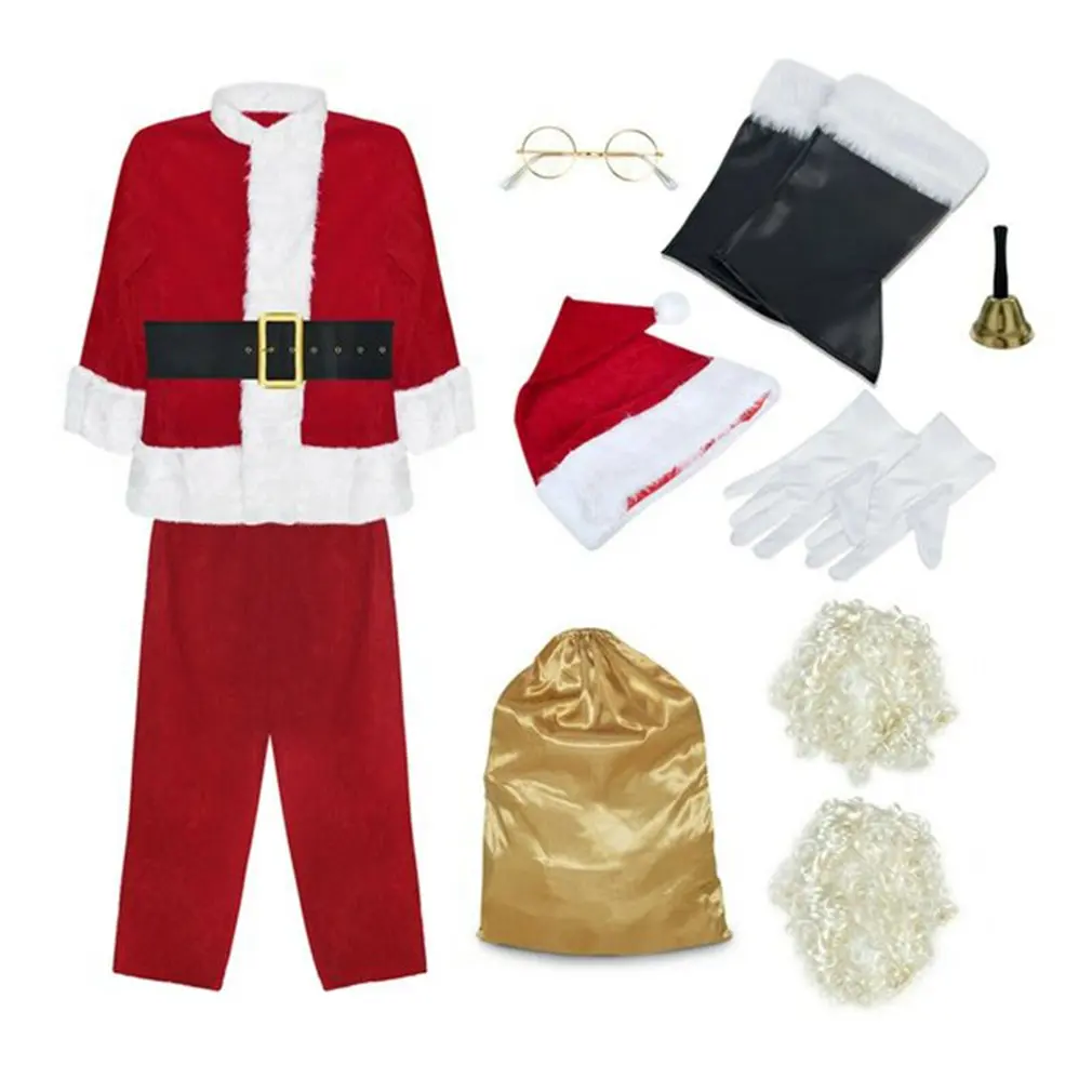 

New Christmas Santa Costume Beard Lots Men Cosplay Santa Clothes Fancy Dress In Christmas Men Costume Suit For Adults