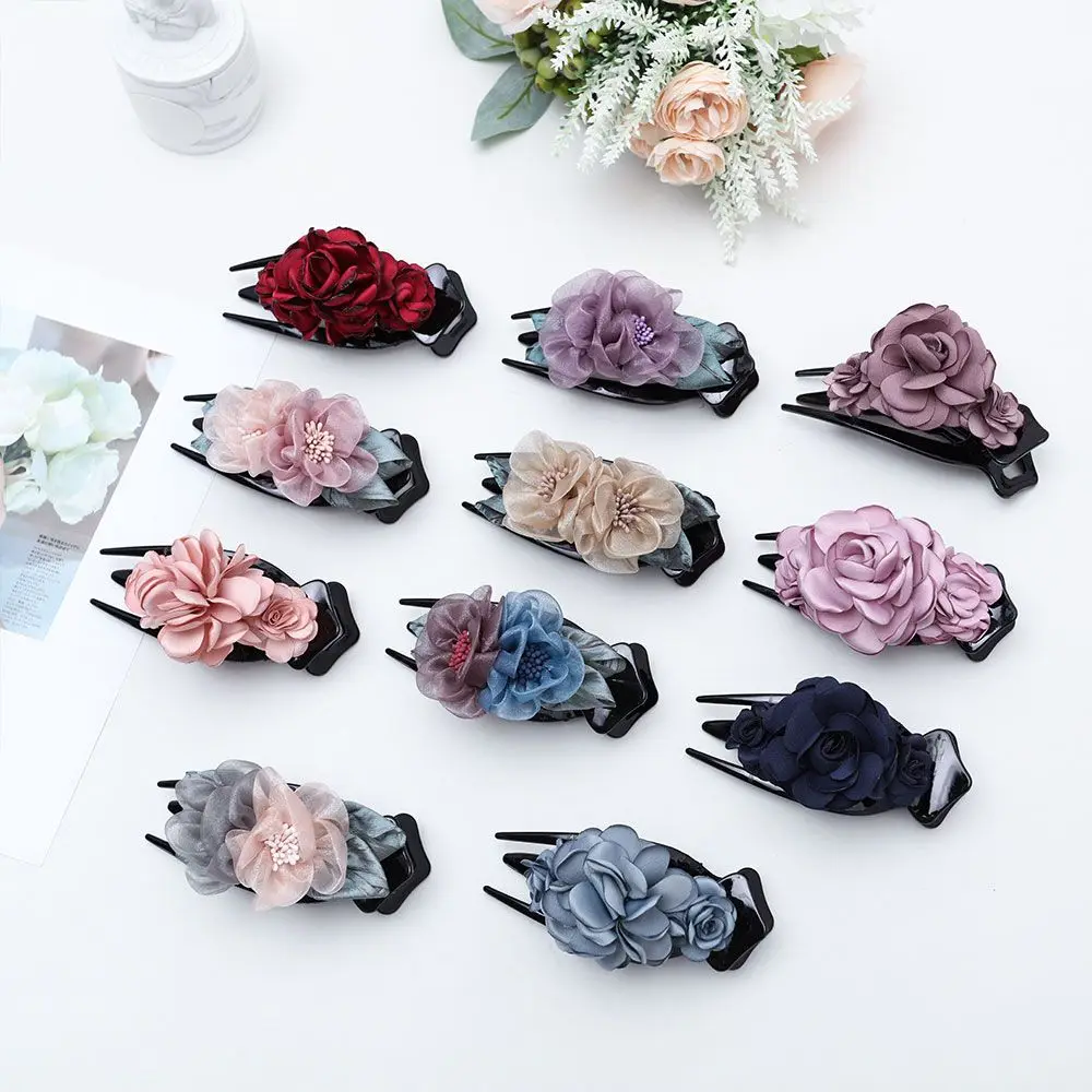 Заколка-Пряжка женская с цветами модный зажим для волос из ткани аксессуар на