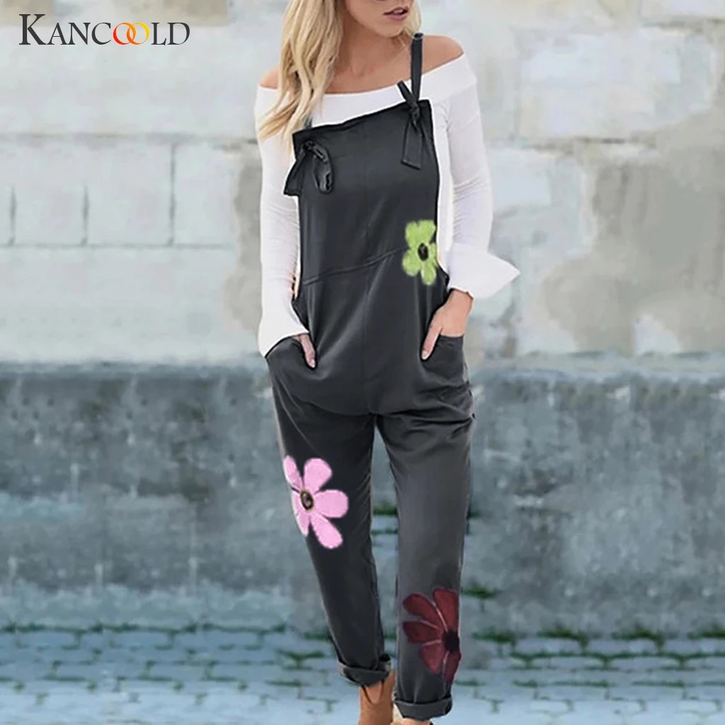 Женский джинсовый комбинезон с широкими штанинами винтажный цветочным принтом