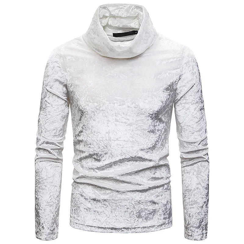 Мужская приталенная водолазка Белая бархатная Водолазка с длинным рукавом