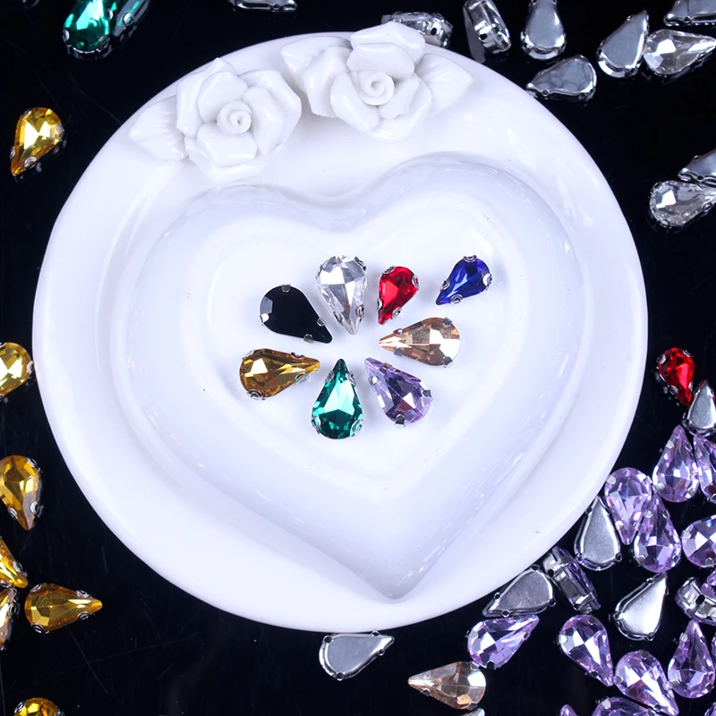 Серебряный крючок пришивной каплеобразный кристалл камень 3 размера 21 цвет в