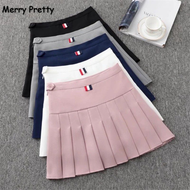 

Merry Pretty Plus Size XS-2XL Women's Hight Waist Solid Pleated Skirts Stitching Sailor A-Line Skirt Sweet Girls Dance Skirt