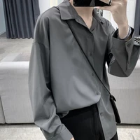 korean dress shirt mens fashion solid color business casual shirt men streetwear korean loose social mens long sleeved shirt