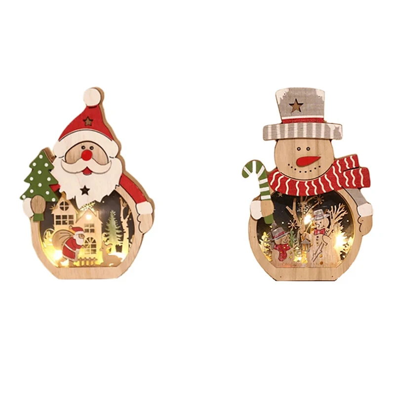 

Merry Christmas Gift LED Luminous Shape Wooden Ornaments Happy New Year Decor