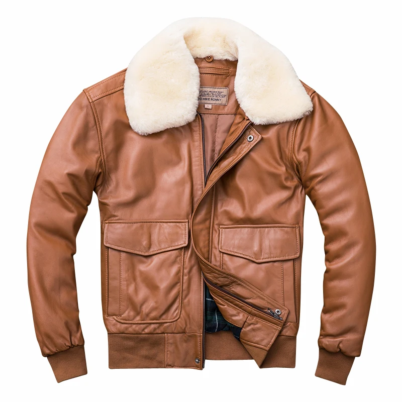 Boollili Men's Leather Jacket Autumn Winter Genuine Sheepskin Coat for Men Plus Size Bomber Parka 2020 | Мужская одежда
