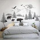 Настенная виниловая наклейка с изображением горного пейзажа, семья медведей, Сосновая елка, настенная живопись для детской комнаты, обои сделай сам, фрески 3907