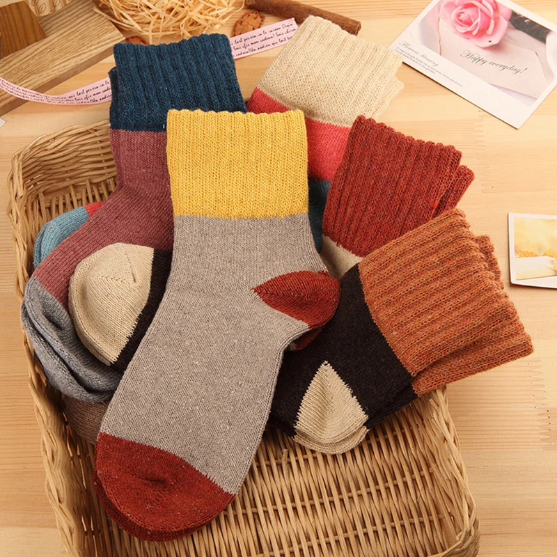 

2020 New Arrivals Women Girl Autumn Winter Thick Wool Patchwork Socks New Japanese Short Ankle Socks