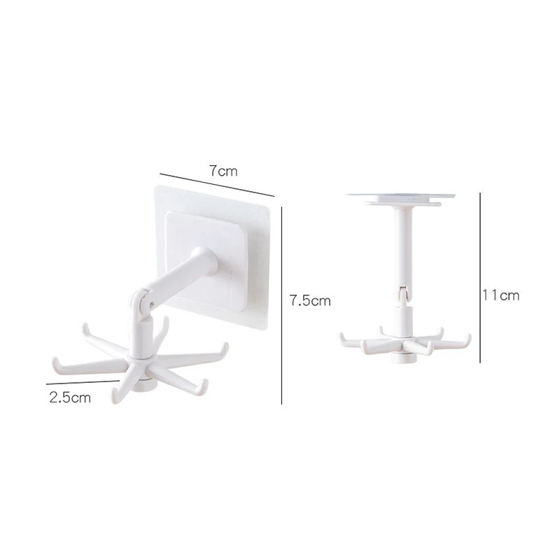 

360 Rotating Kitchen Storage Adhesive 6-Claw Hooks Waterproof Utility Seamless Hook Perforated Wall Hanging Rack for Bathroom