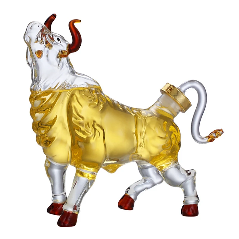 

1 шт., стеклянная бутылка для ликера ручной работы, стеклянная бутылка в форме быка для вина и алкоголя