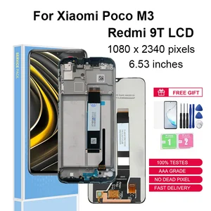 for xiaomi poco m3 lcd touch screen digitizer for redmi 9t lcd replacement parts pocophone m2010j19cg m2010j19ci with frame