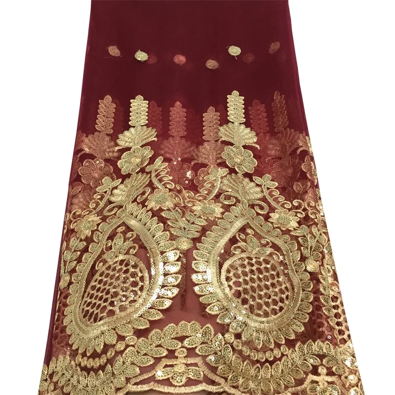 Лидер продаж бордовая ткань африканская кружевная вышитая тюль французские