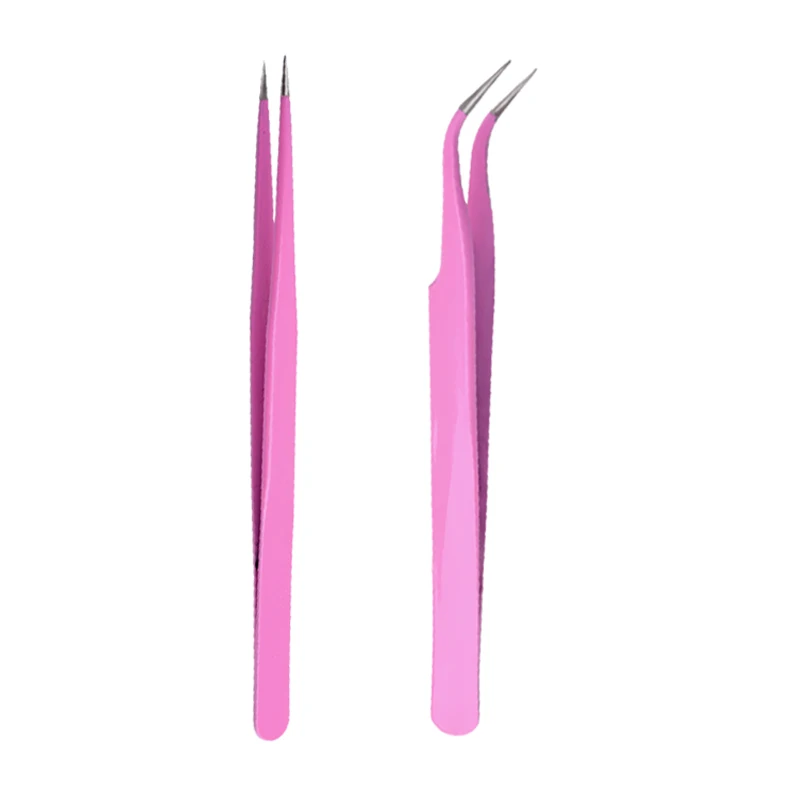 

1Pcs Pro Curved Straight Stainless Steel Tweezer For Eyelash Extensions Nail Art Rhinestones Picker Pink Nipper Makeup Tool Kits