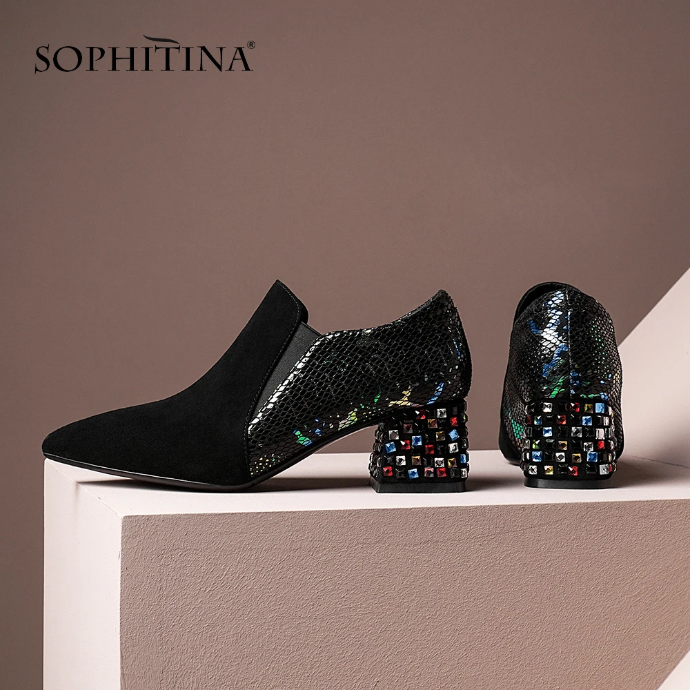 Женские Лоскутные туфли SOPHITINA элегантные эластичные дизайнерские лодочки без