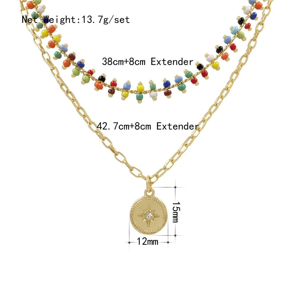 

2019 New Fashion Chic Women Girl Pendant Necklace Gold Color Colorful Bead Europe Style Layered Necklace Christmas Gift