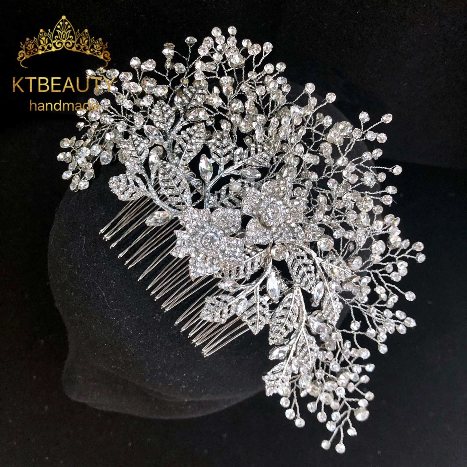 

New Arrival Silver Custom Handmade Tiara Comb Bridal Hairband Wedding Accessory KTBEAUTY Store Women Jewelry