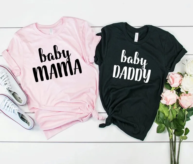 

Women and Men Lovers Family Clothes Summer Hipster T-Shirts White Baby Mama Baby DADDY Letter Printing The Tees Tops Tshirt