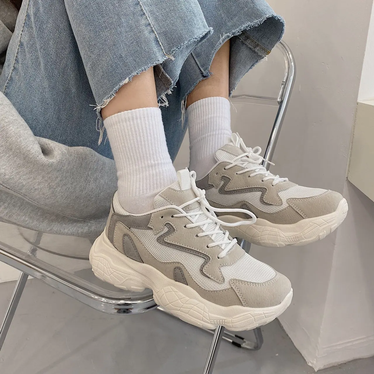 New Summer Breathable Mesh Women Chunky Sneakers Joker Tennis Clumsy Sneaker Trendy Female Shoes Gary Dad Shoe Tenis Feminino
