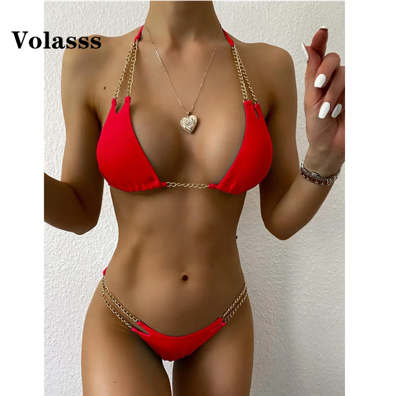 

Sexy Bikini Set Swimsuit Female Swimwear 2 Pieces Women Chain Bather Swimming Beachwear For Bathing Suit Mini Thong Bikini