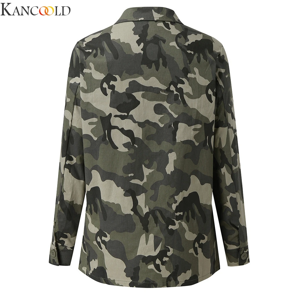 KANCOOLD, женская мода, длинный рукав, камуфляж, принт, на каждый день, воротник-стойка, европейский стиль, для студентов, верхняя одежда, военная куртка, пальто