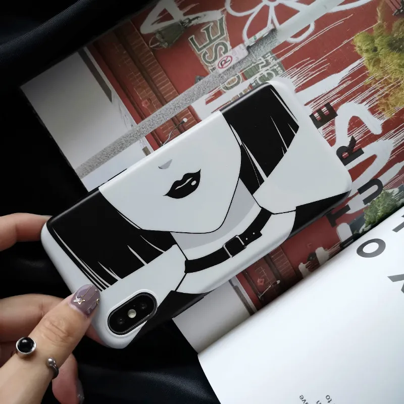 Черный белый серия милый чехол для телефона Iphone X XS Max XR мультяшный аниме девочек
