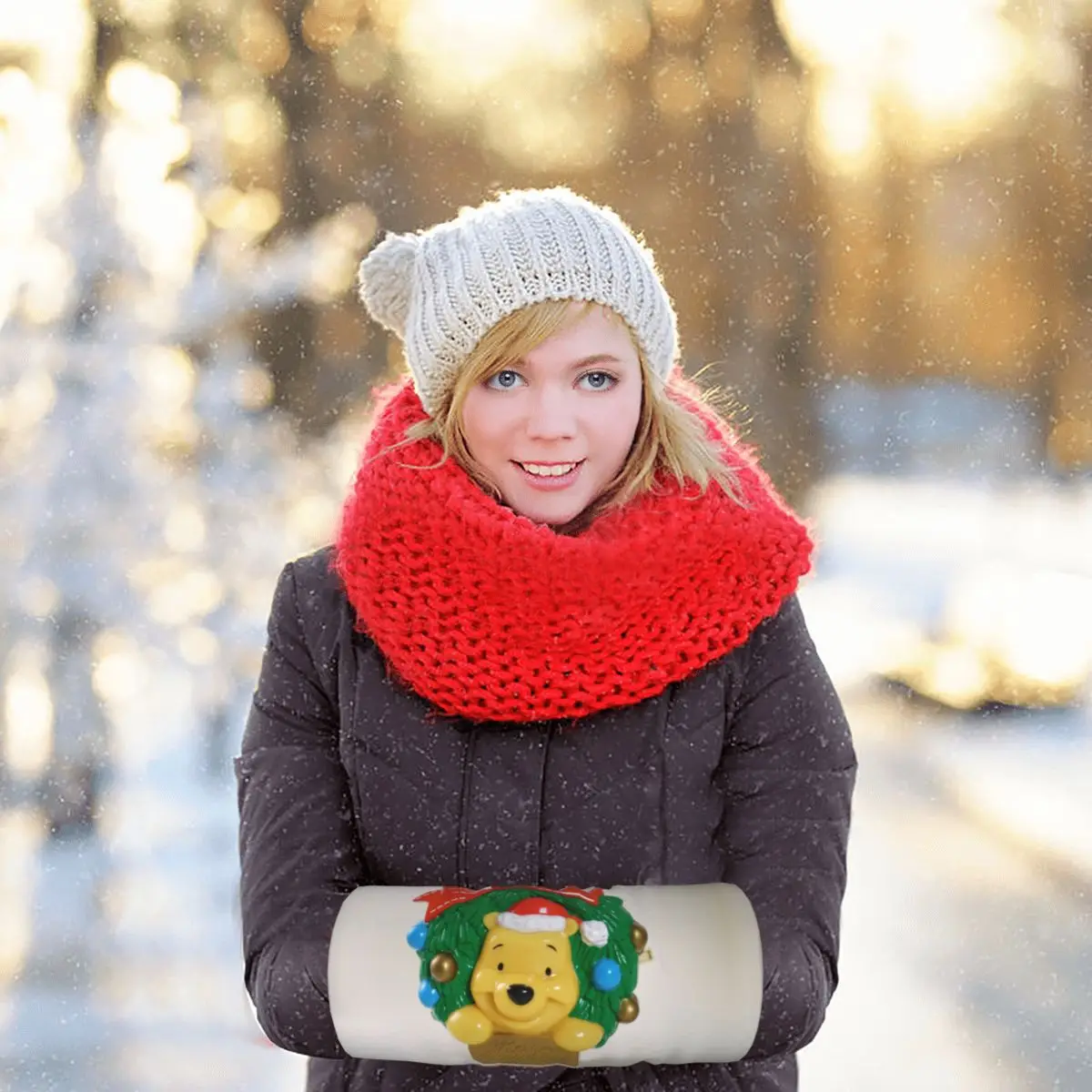 

Счастливого Рождества, поздравление, пух, ленты, мужские и женские плюшевые перчатки