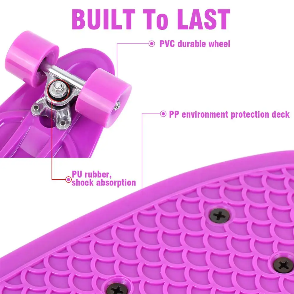 

Portable 22" Skateboard Mini Cruiser Penny Style Board Plastic Deck 4 Colors