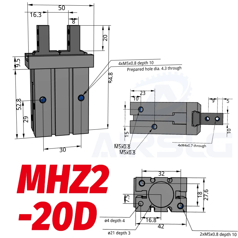 MHZ2-20D SMC тип MHZ2 двойного действия пневматический параллельный захват MHZ2-10D MHZ2-16D 20D 25D 32D 40D алюминиевые зажимы палец цилиндр - Color: MHZ2-20D
