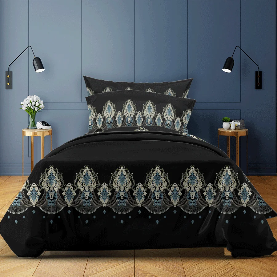 

Home Textile Luxury Black Duvet Cover 220x240 PillowCase Royal Bed Cover Euro 2 Beding Set King Queen Twin For Housse De Couett