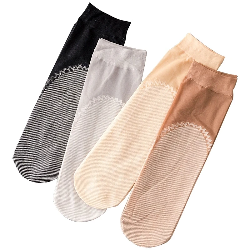 10 Pairs Lot New Velvet Silk Womens Socks Cotton Bottom Soft Non-Slip Sole Massage Wicking Slip-resistant Summer Thin Silk Socks