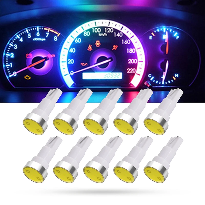 10x T5 светодиодный 12516 W1.2W автомобильный интерьерный приборный прибор, керамический авто боковой клиновидный светильник, лампочка COB